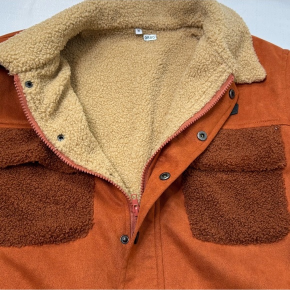 Kimes Ranch‎ Sherpa Suede Jacket M Rust Brown Faux Suede Fit Chore Barn Jacket - Picture 6 of 8
